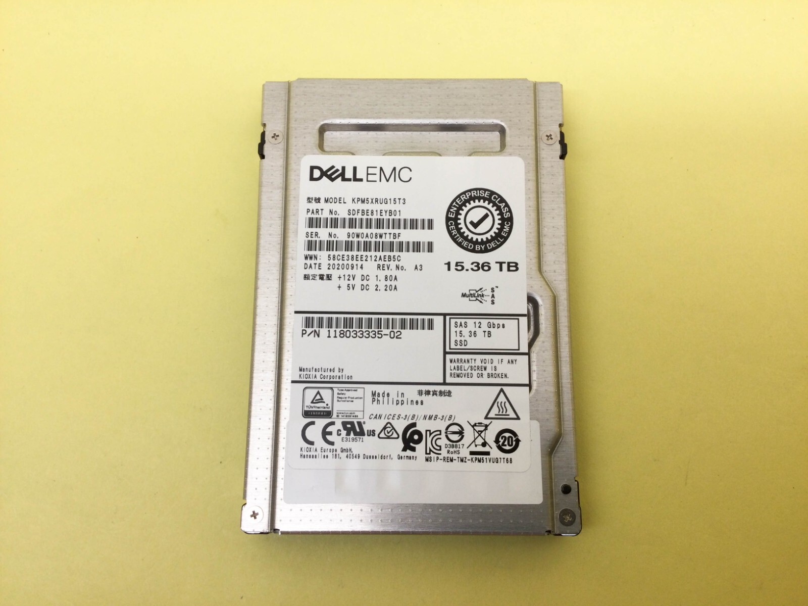 Dell EMC KIOXIA 15.36TB SAS 12Gbps 2.5'' SSD KPM5XRUG15T3 118033335-02