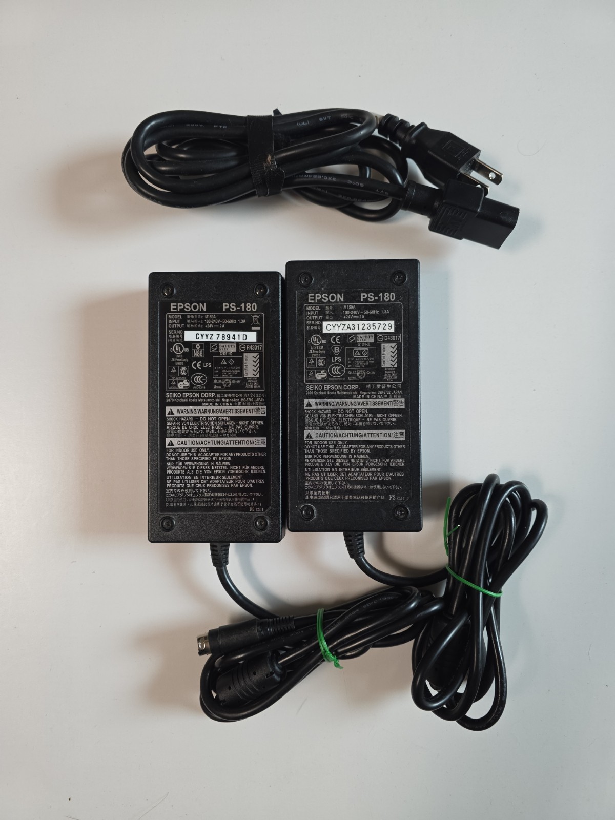 Lot of 2 Epson PS-180 AC Adapter Power Supplies w/ power cords