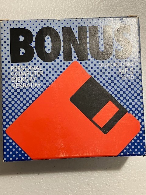 Vintage Verbatim BONUS 3.5" Floppy Disks MF-2 2S/2D NOS 9 Disks w/ Box