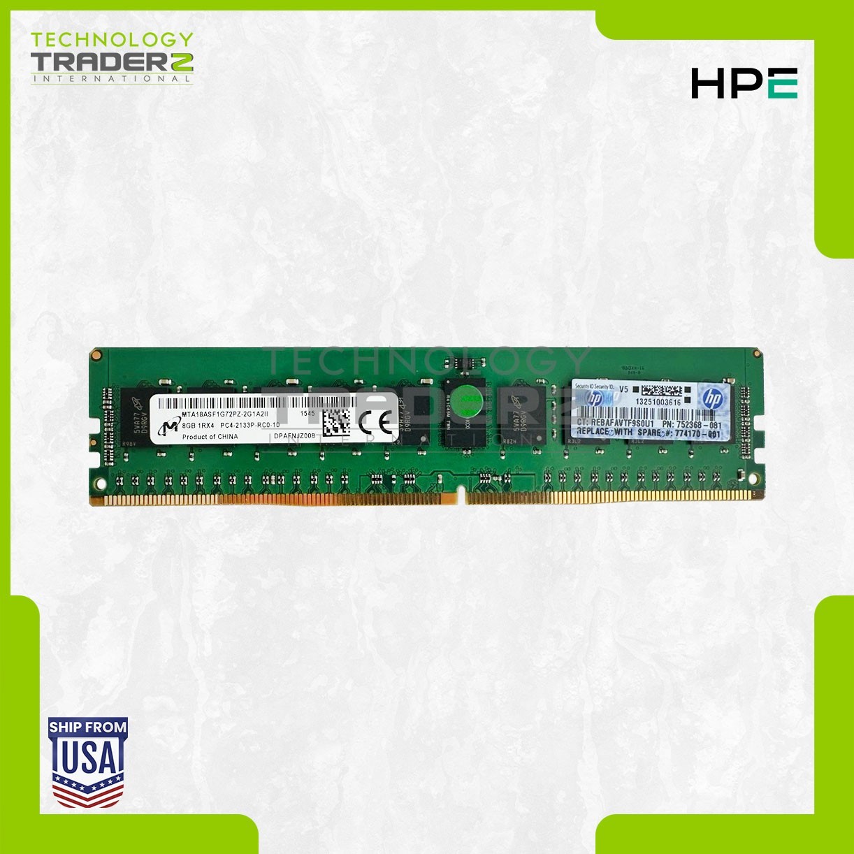 726718-B21 HP 8GB PC4 DDR4-2133MHz ECC 1Rx4 Memory 752368-081 MTA18ASF1G72PZ-2G1