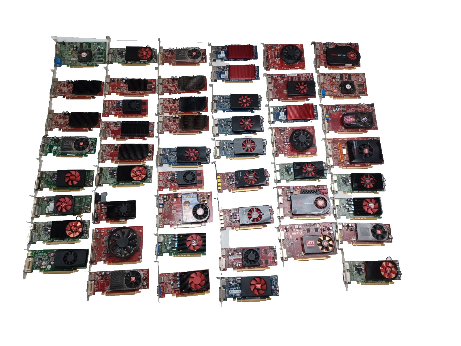 LARGE set of 50 various AMD brand GPUs full size and small form