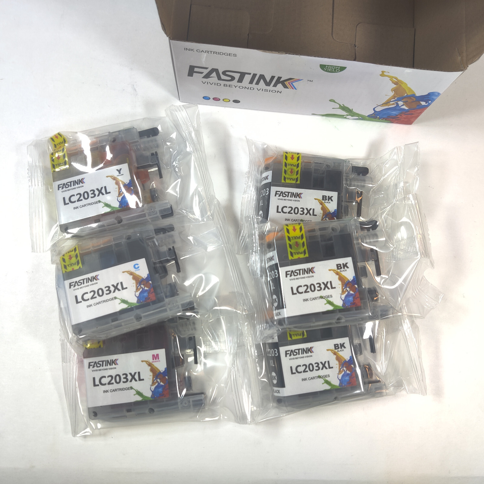 Fastink LC203XL Compatible Ink Brother 6 Pc. 3 Black 1 Yellow, 1 Cyan, 1 Magenta