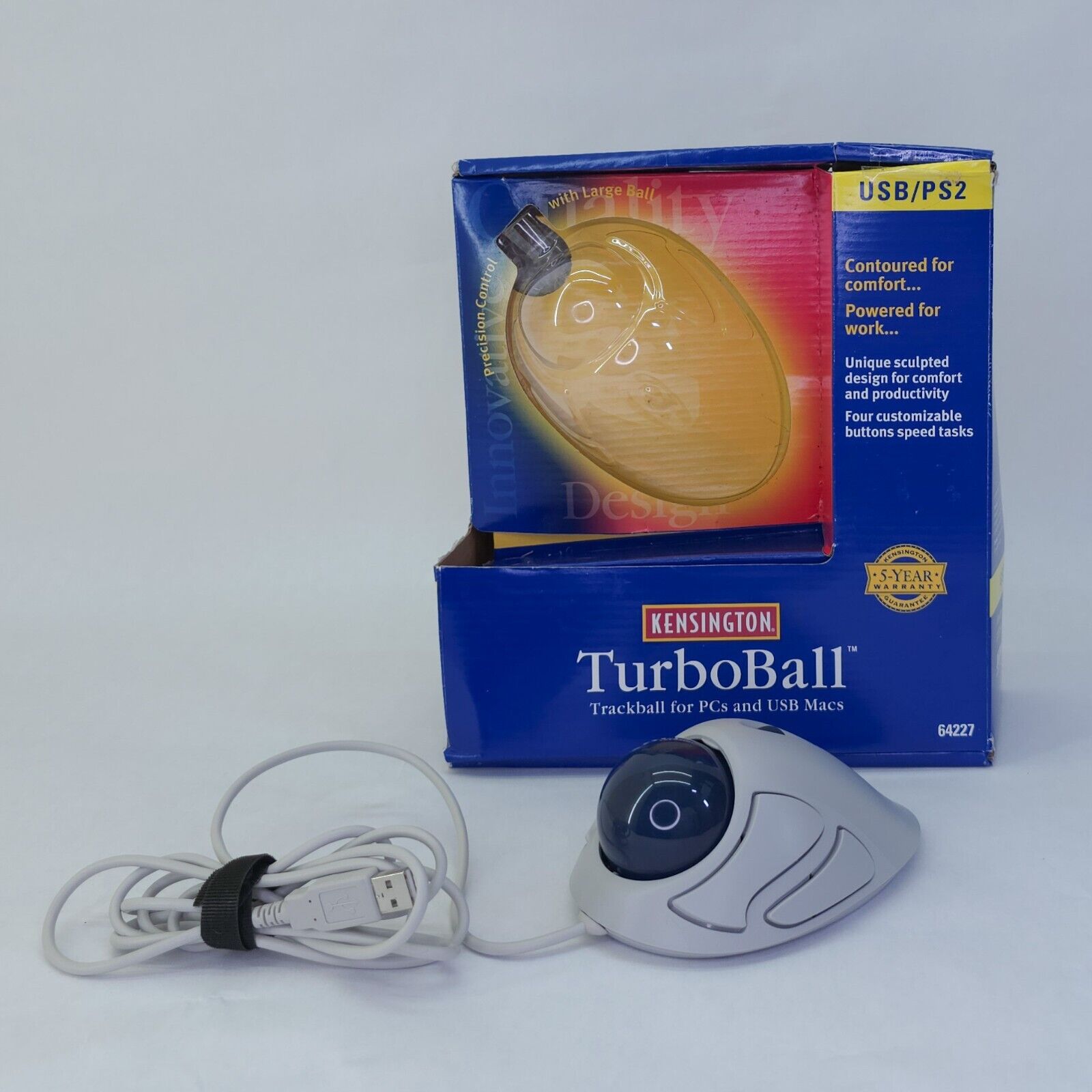 TurboBall USB/PS2 Kensington 64227 Scrolling Mouse Trackball New Open Box TESTED