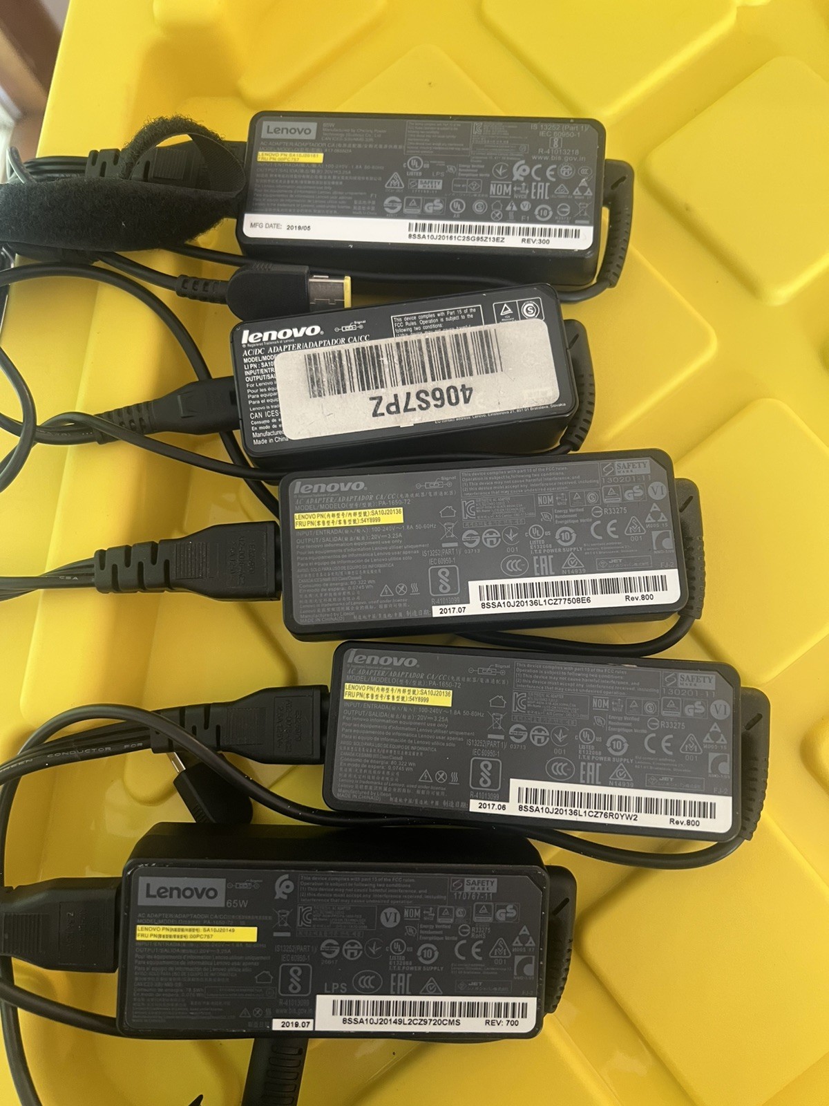 Lot of 5 Genuine Lenovo 65W Square Slim Tip Laptop Charger AC Power Adapter