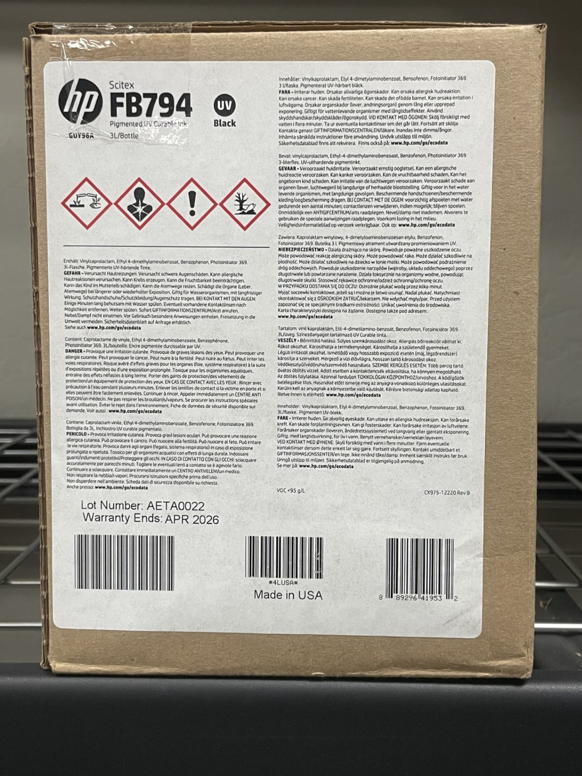 HP Scitex FB794 UV Black Ink 3L – Genuine HP