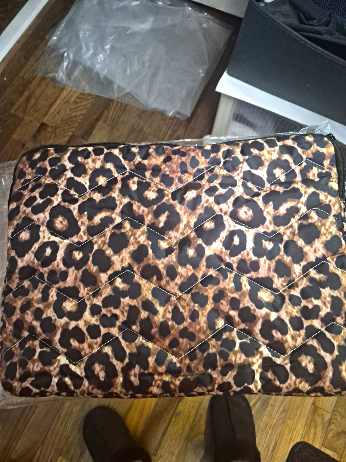Quilted Leopard Print Lap Top Bag Brown Black