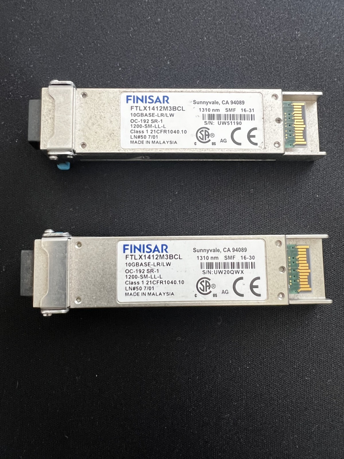 2x Finisar FTLX1412M3BCL XFP 10GBASE-LR/LW 1310nm 10km LC Original