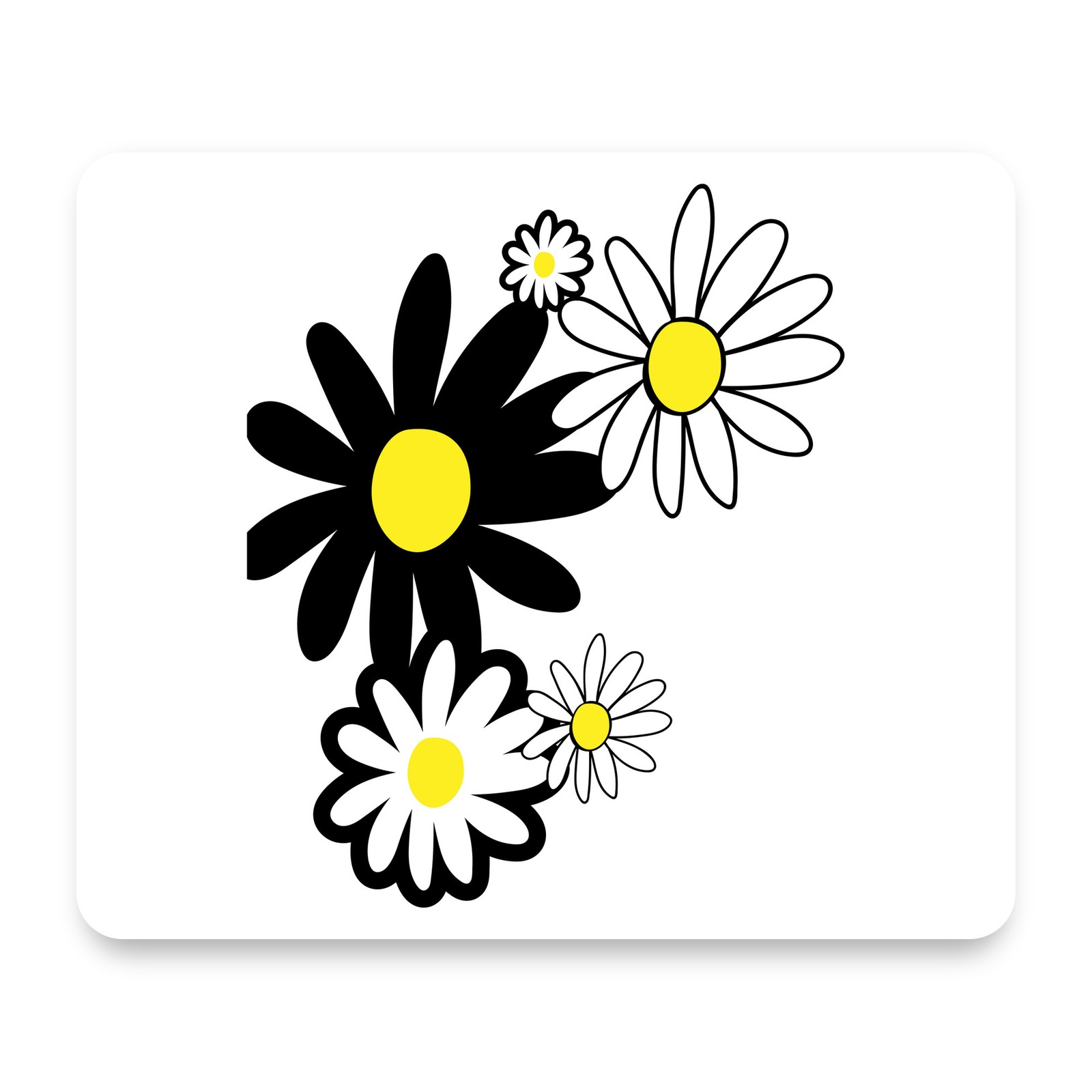 Black White Yellow Daisy Flowers modern graphic floral pattern Mouse Pad