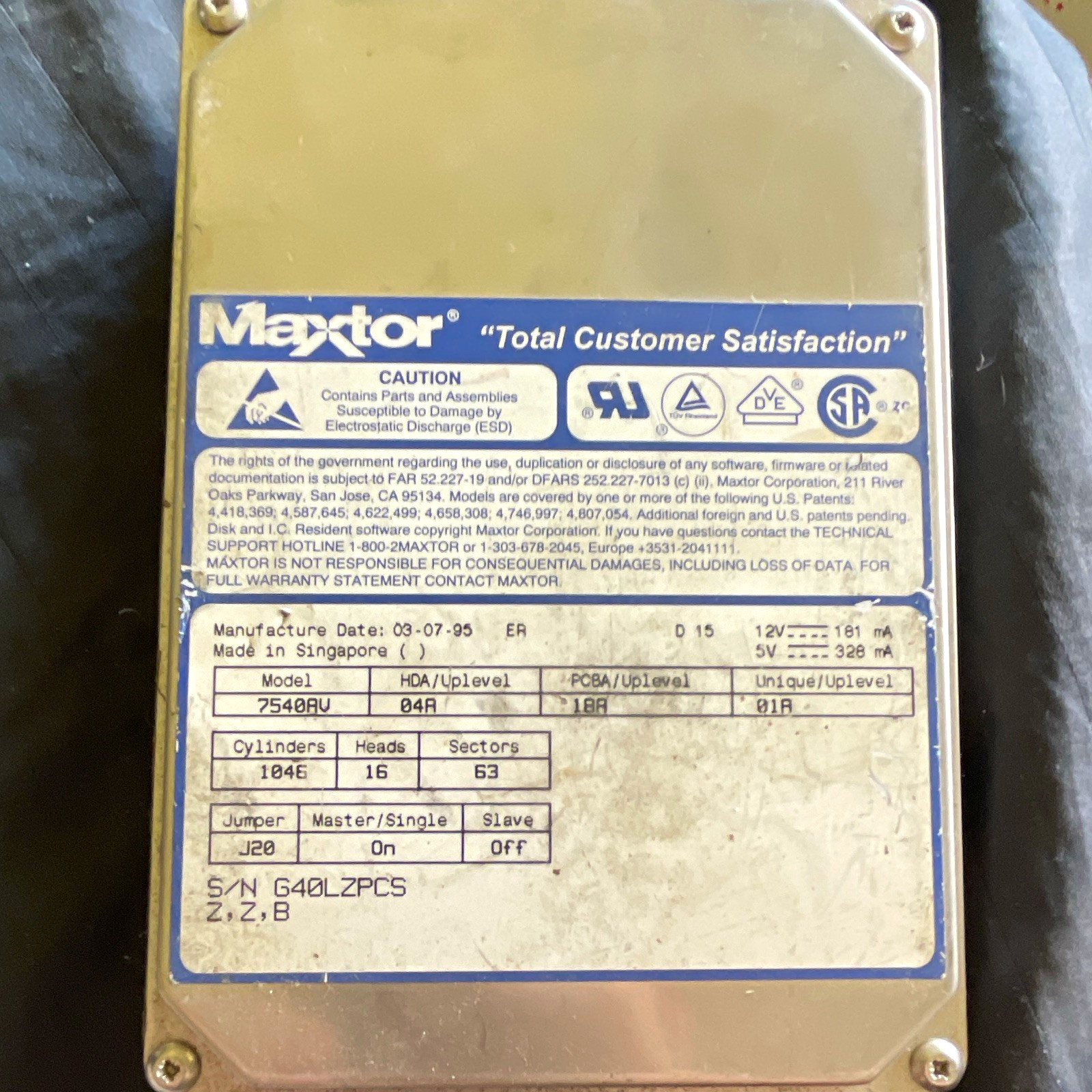 Maxtor DiamondMax 7540AV 540MB 3.5" IDE 3600RPM 32KB HDD UNTESTED