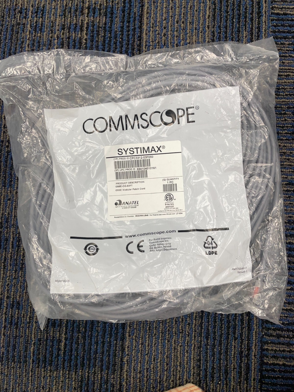 New CommScope Systimax Cat 6 Patch Cable 50ft Dark Gray, GS8E-DG-50FT