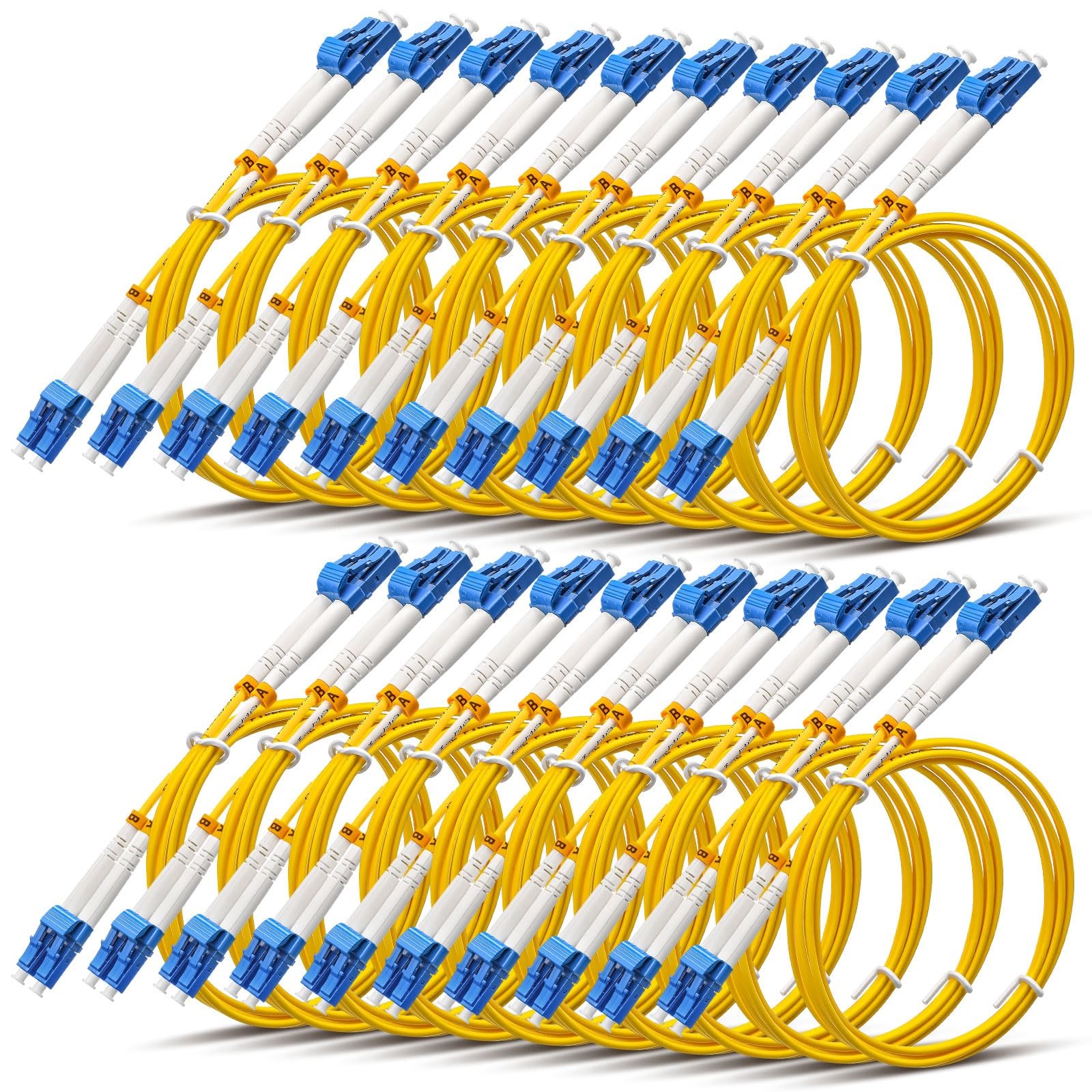 20 PCS LC To LC Fiber Patch Cable 3.28ft 1M OS2 Single Mode Duplex Yellow