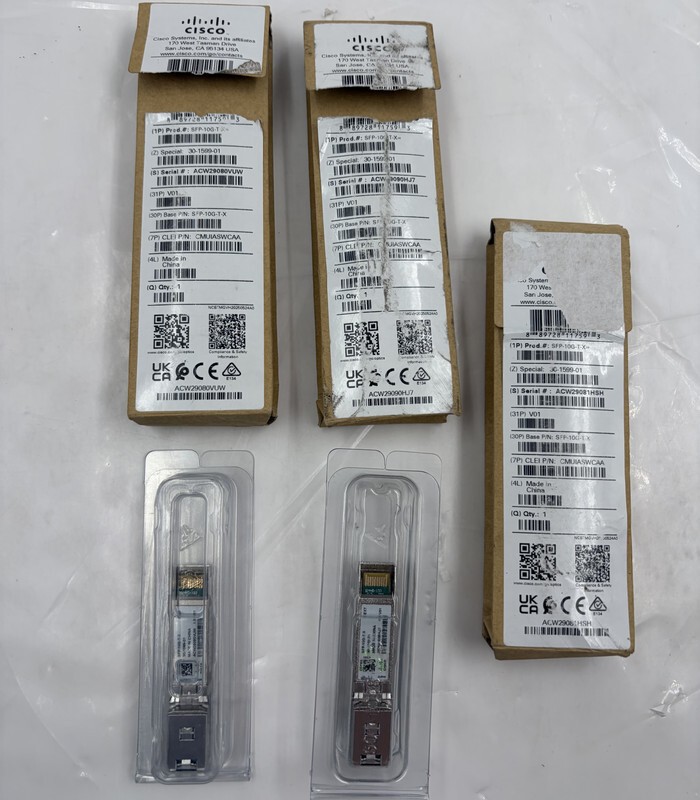 QTY 3 CISCO SFP-10G-T-X SFP+ 10G FIBER OPT TRANSCEIVER MODULES RJ-45 10GBASE