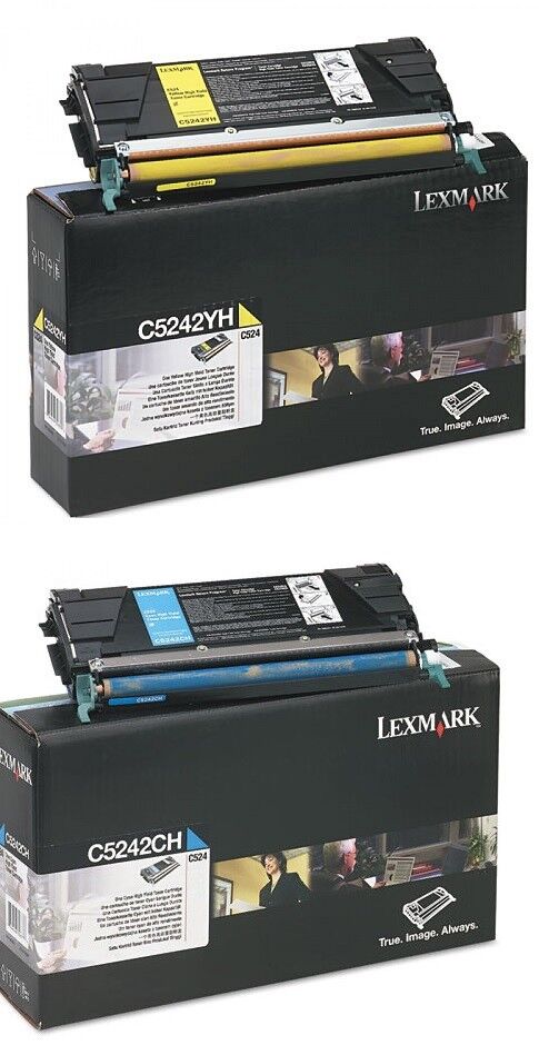 2 Genuine Lexmark SEALED BAG C5242CH Cyan C5242YH Yellow Toner Cartridges C524