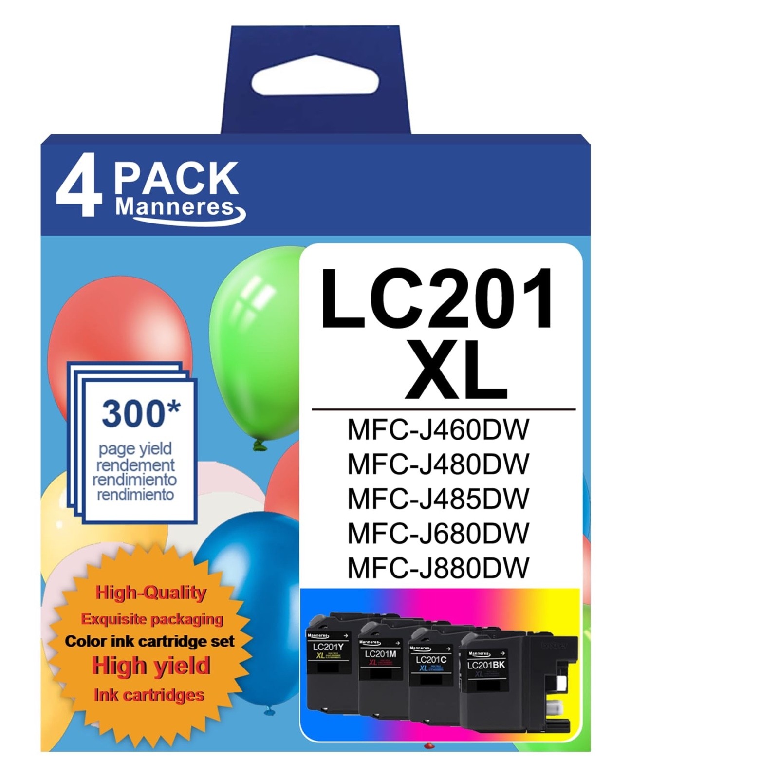 LC201 XL Ink Cartridges High Yield 3 Pack (LC201C LC201M LC201Y, LC201BK XL) ...