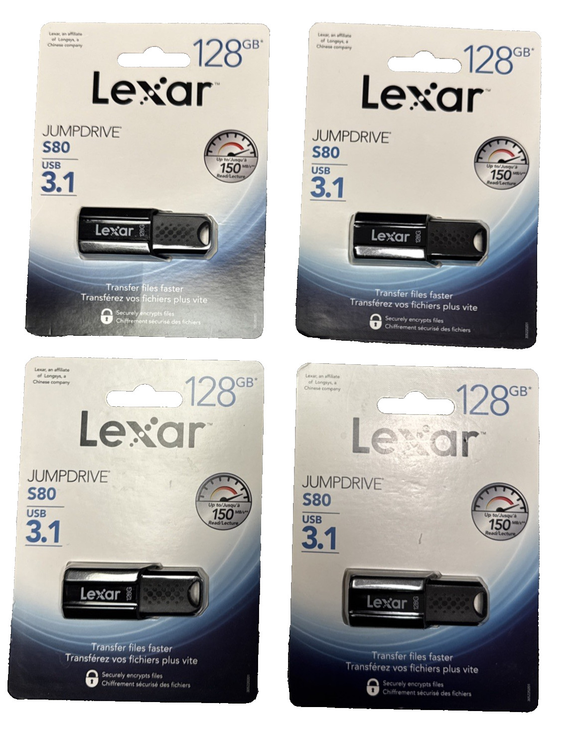 128GB Lexar JumpDrive S80 USB 3.1 Flash Drive Black LJDS80-128BNBNU Lot of 4