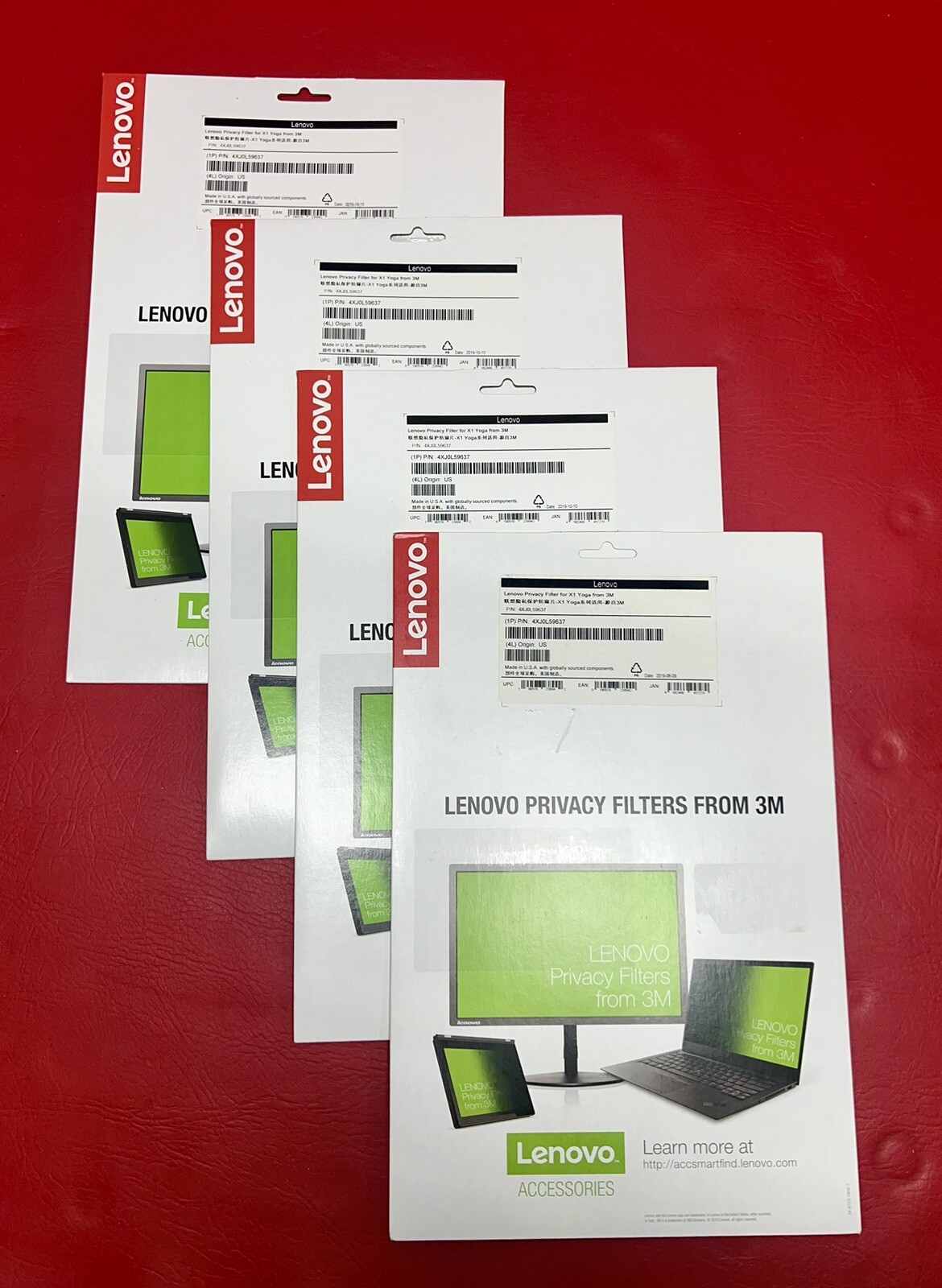 *Lot Of 4* NEW, Lenovo 4XJ0L59637 Privacy Filter For X1 Yoga from 3M- Sealed