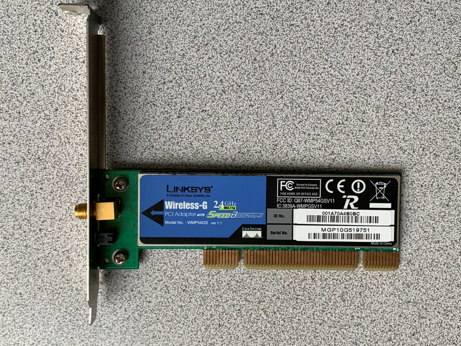 Linksys Wireless-G PCI adaptor w/SpeedBooster WMP54GS ver 1.1