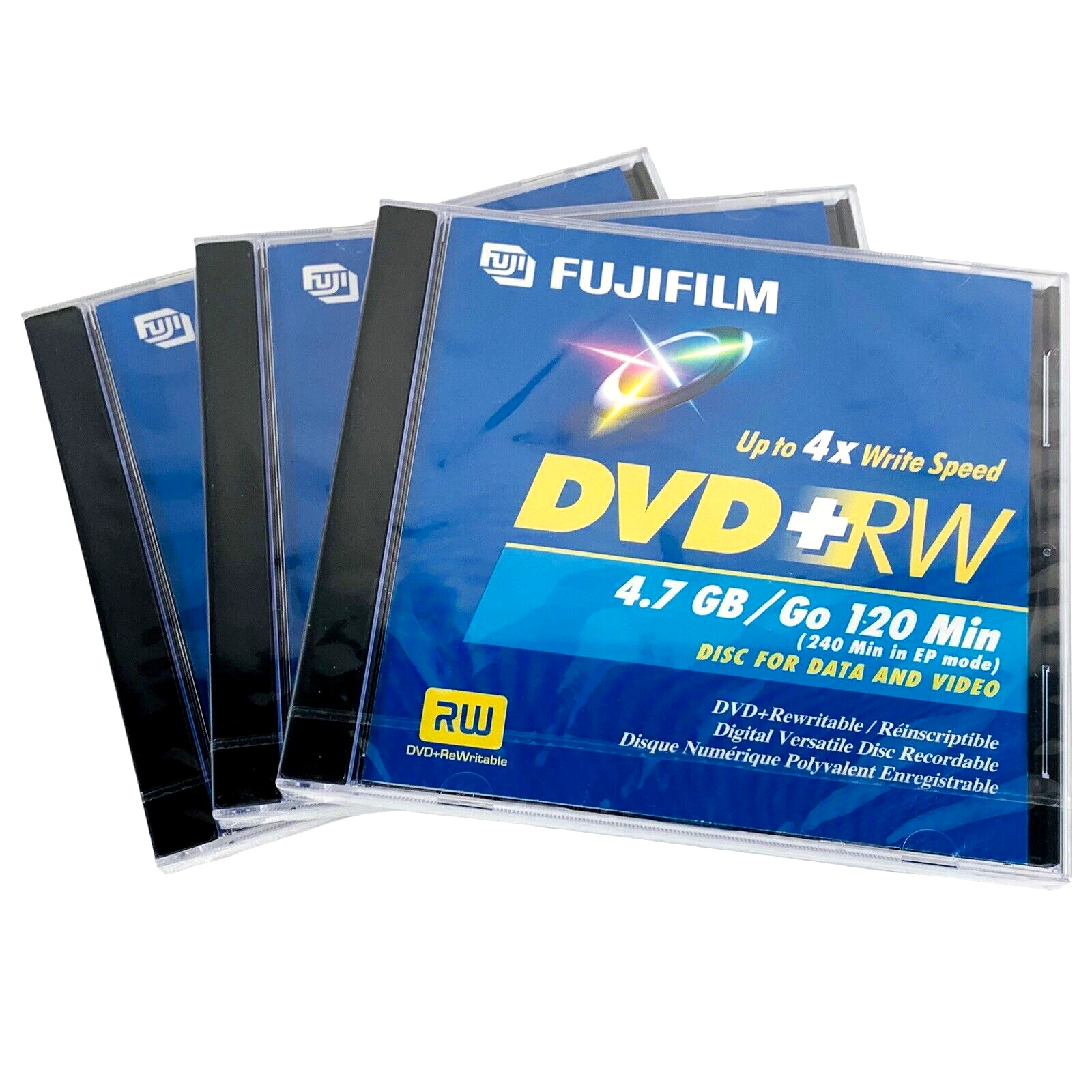 Fujifilm DVD+RW 4X 120 Minutes 4.7GB HQ Rewritable Data Video Discs - Lot of 3