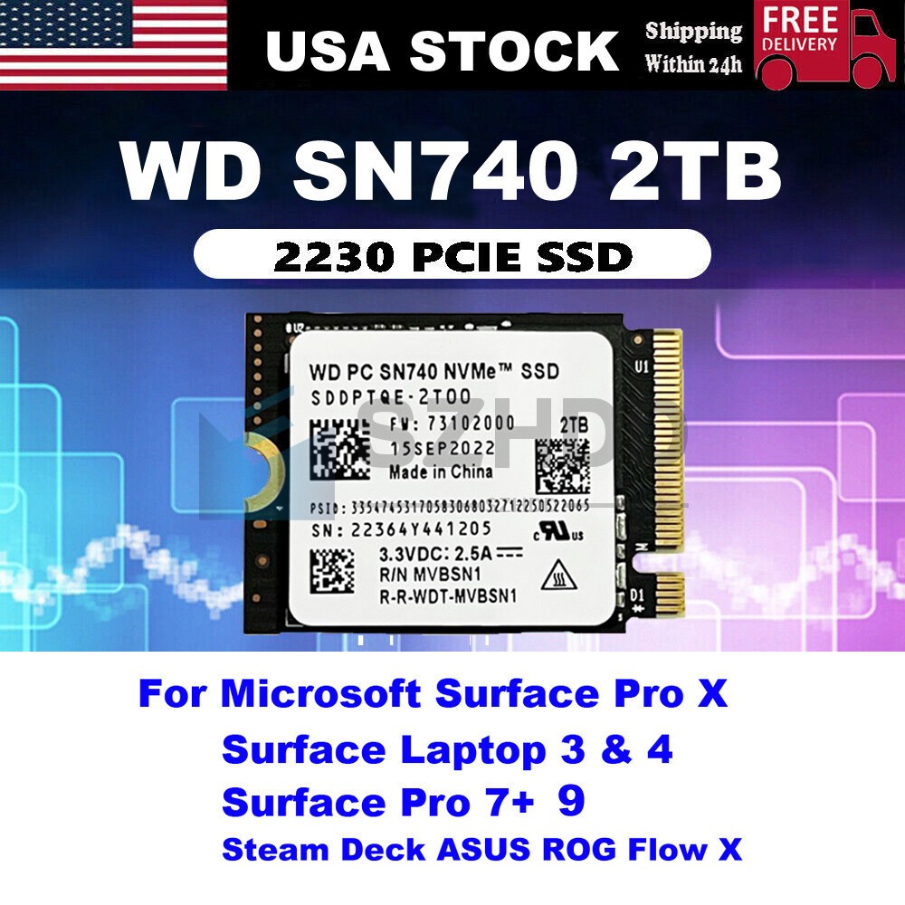 WD 2TB M.2 2230 SSD NVMe PCIe4x4 PC SN740 For Steam Deck ASUS ROG Dell Laptop