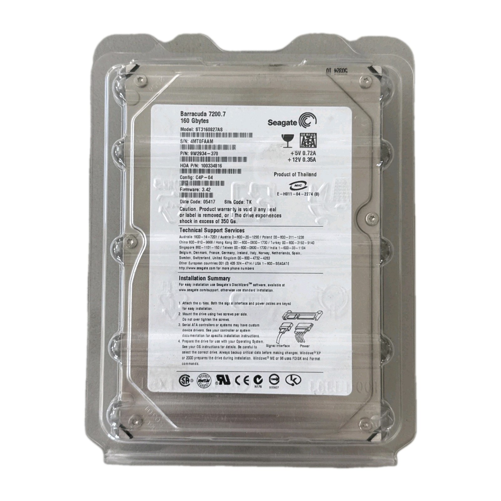 New Sealed Seagate Barracuda 160GB 7200RPM SATA I 3.5" Internal HDD ST3160827AS
