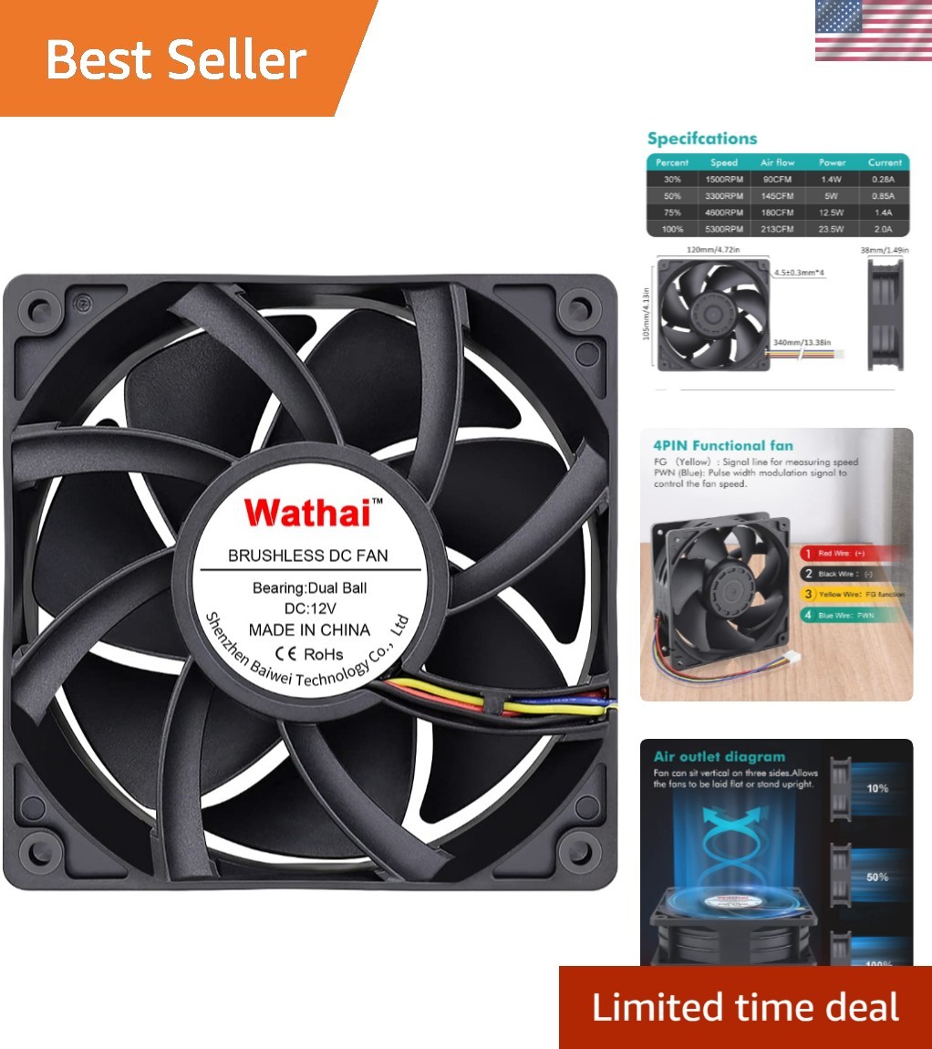 12038 120mm x 38mm PWM Computer PC Case Fan 12V 4pin 5300rpm 230CFM