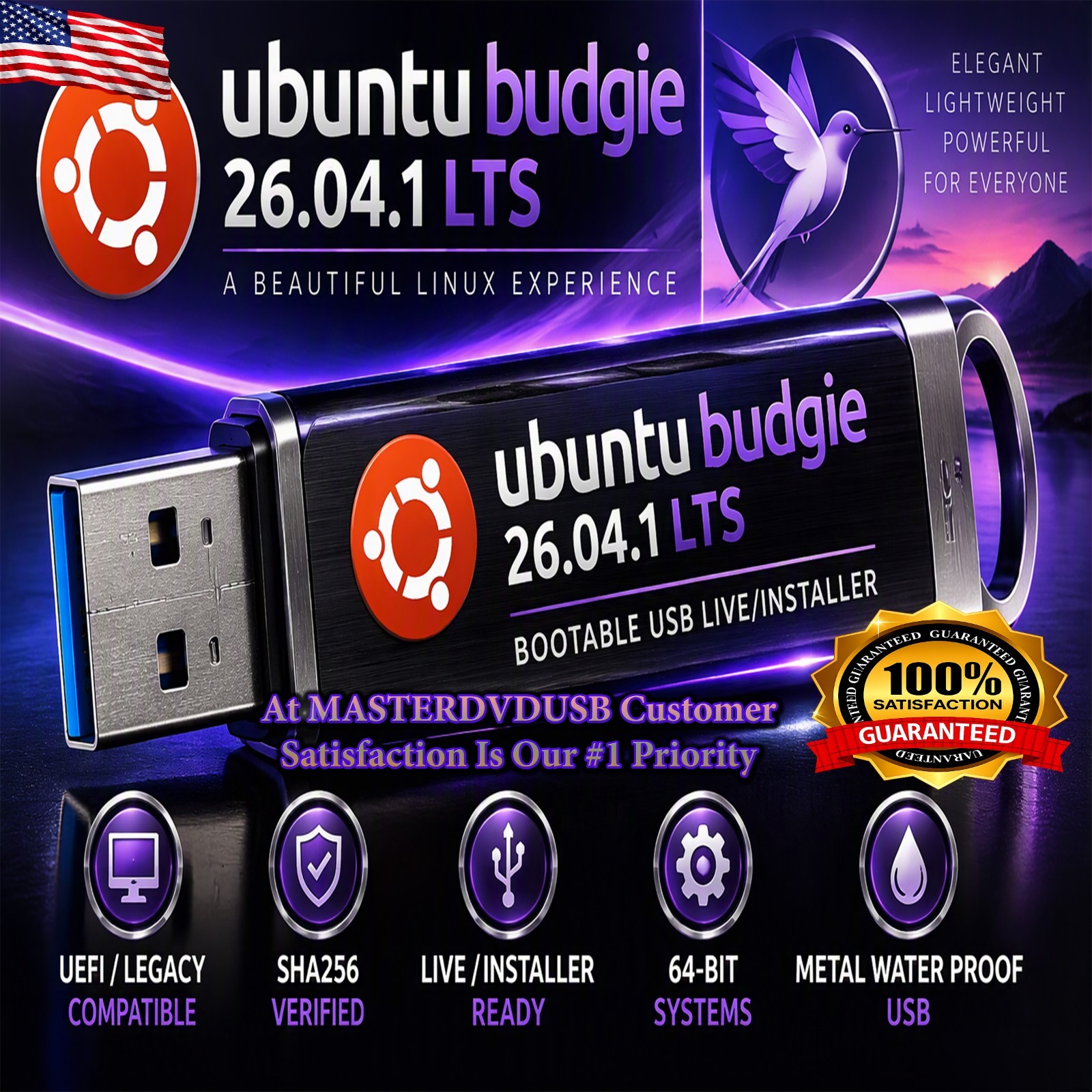 Ubuntu Budgie 26.04.1 LTS USB Bootable Live/Installer | UEFI/Legacy | 64-Bit