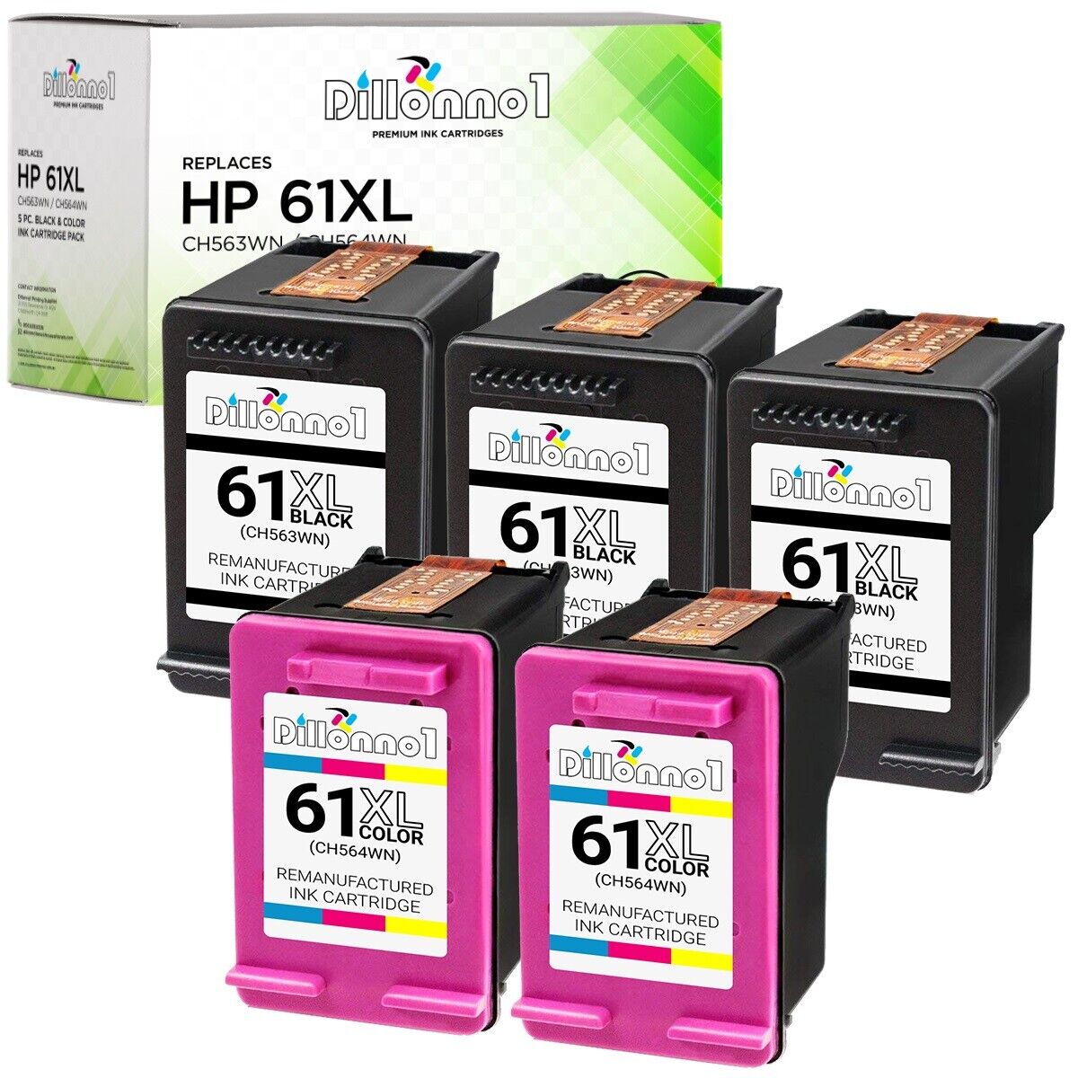 5PK for HP 61XL CH563WN CH564WN Black Color Ink For Deskjet 1000 1050 1055 2050