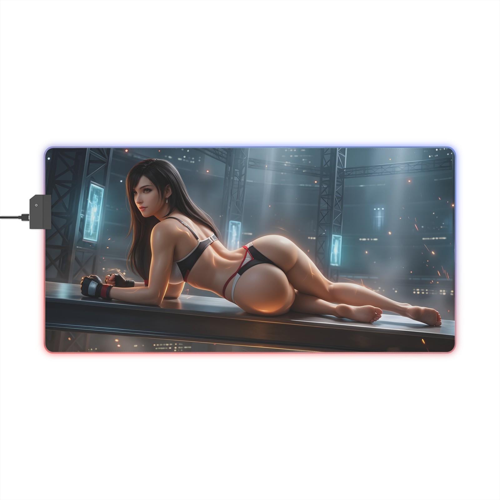 Final Fantasy Mouse Pad, Tifa Lockhart LED RGB Desk Mat, Gamer Desk Decor