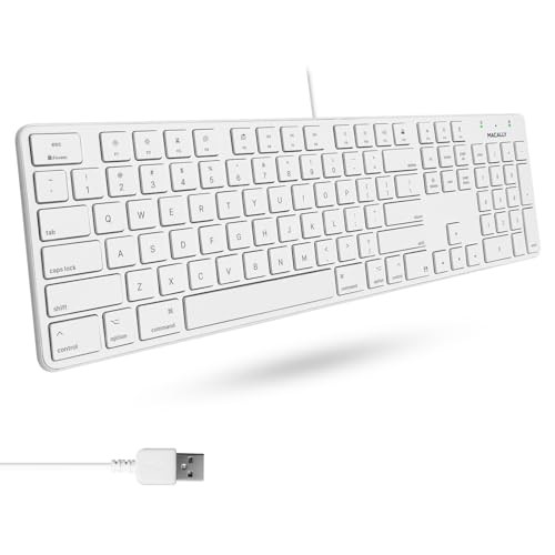 Macally Slim USB Wired Keyboard for Mac and Windows PC - Full Size 104 Key