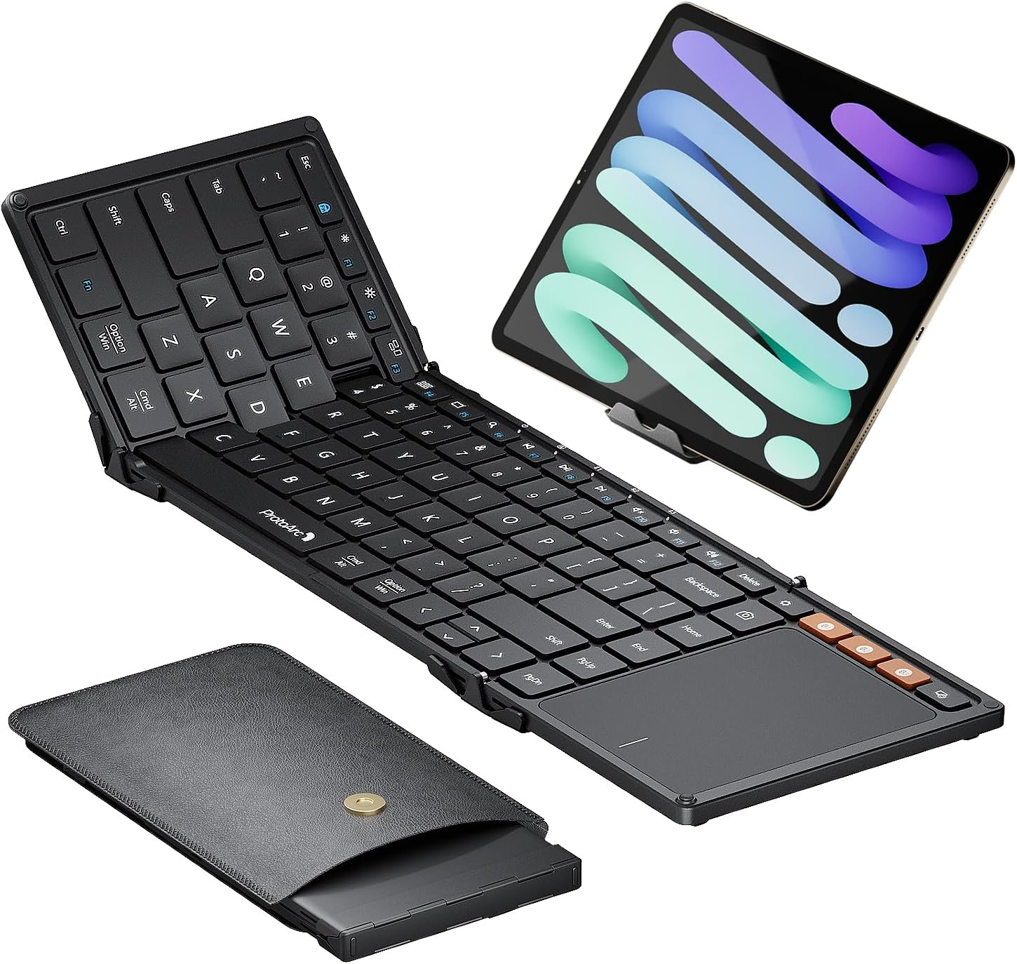 XK01 TP Foldable Keyboard with Touchpad, 0.65 in Keycaps, Black