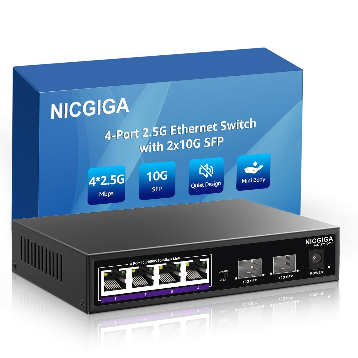 NICGIGA 6 Port 2.5G Ethernet Switch with 4X 2500Mbps + 2X 10G SFP Uplink Port...