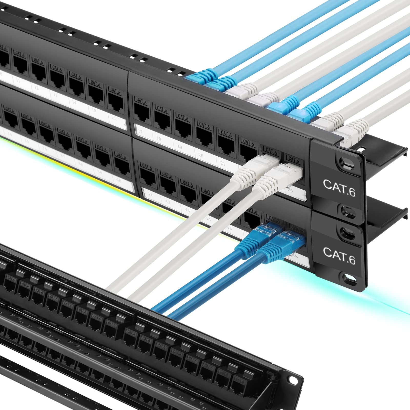 48 Port Cat6 Patch Panel with Inline Keystone 10G Support, Pass-Thru Coupler ...