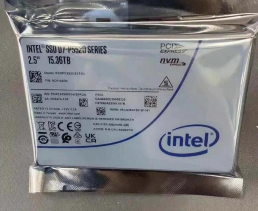 2pcs New Intel SSD D7-P5520 15.36TB SSD 2.5'' PCIe 4.0 NVMe U.2 SSDPF2KX153T1K3