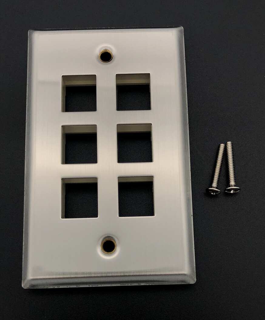 DYNACOM 6 Port Stainless Steel Wall Plate Network Wiring Part # 10600-P6-SS