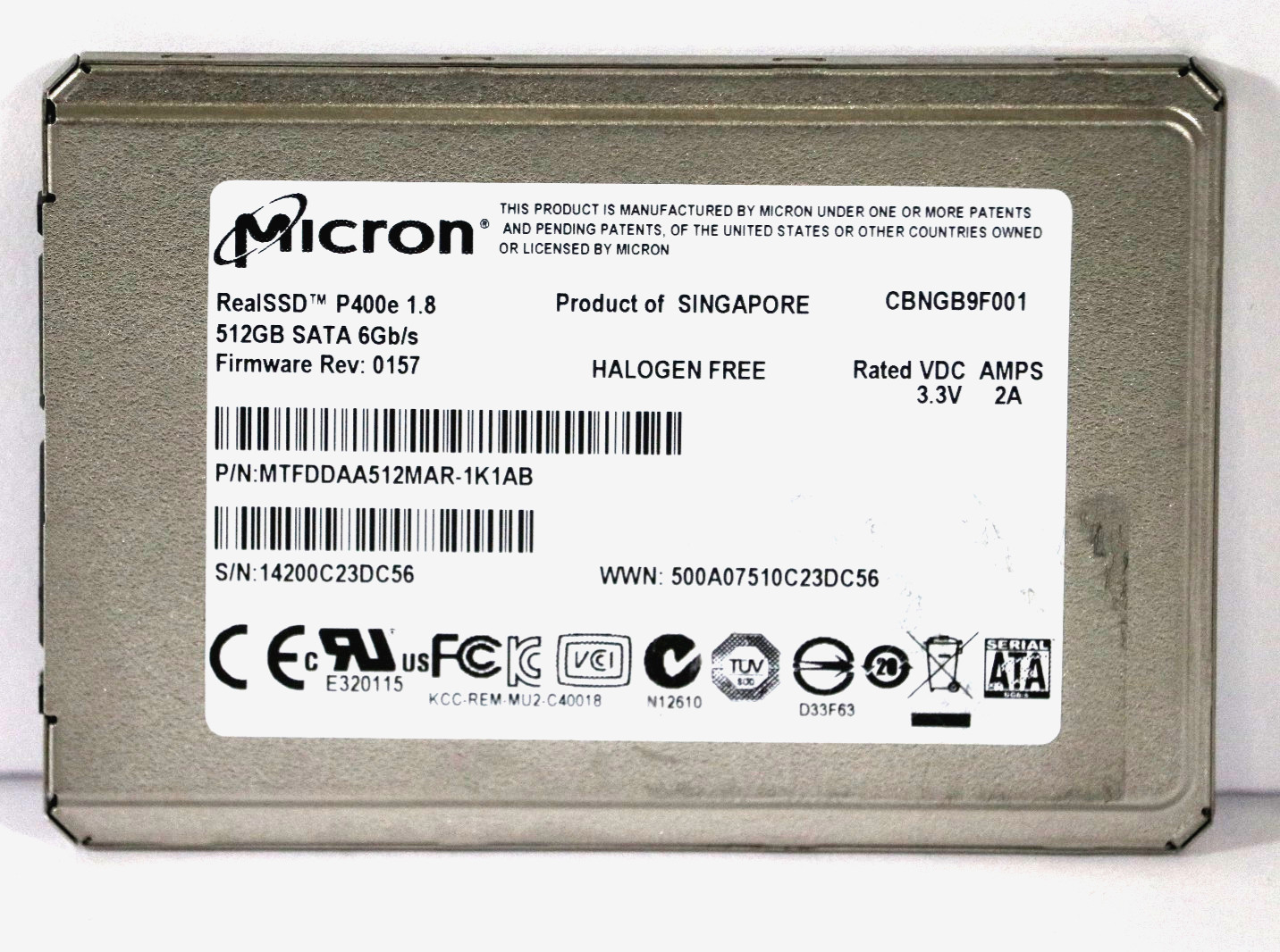 Micron MTFDDAA512MAR-1K1AB P400e 512Gb SATA-III 6Gbps MLC 1.8-Inch SSD
