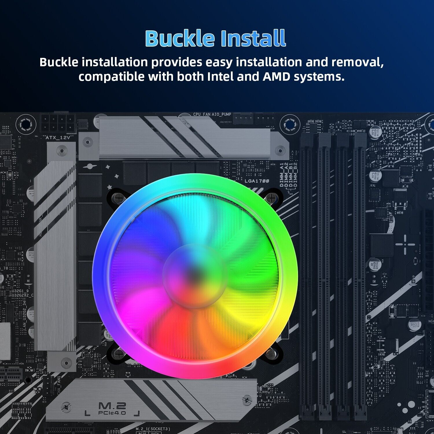 RGB CPU Cooler Heatsink with Rainbow 90mm Fan for Intel LGA 1700/1200/115X