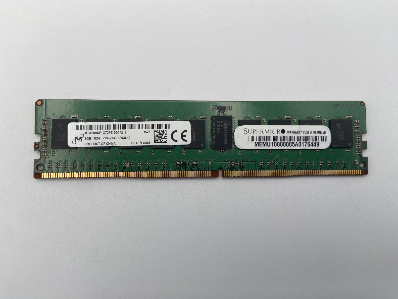 Micron 8GB (1x8GB) 2133MHz MTA18ASF1G72PZ-2G1A2IJ 1RX4 PC4-2133P Server RAM