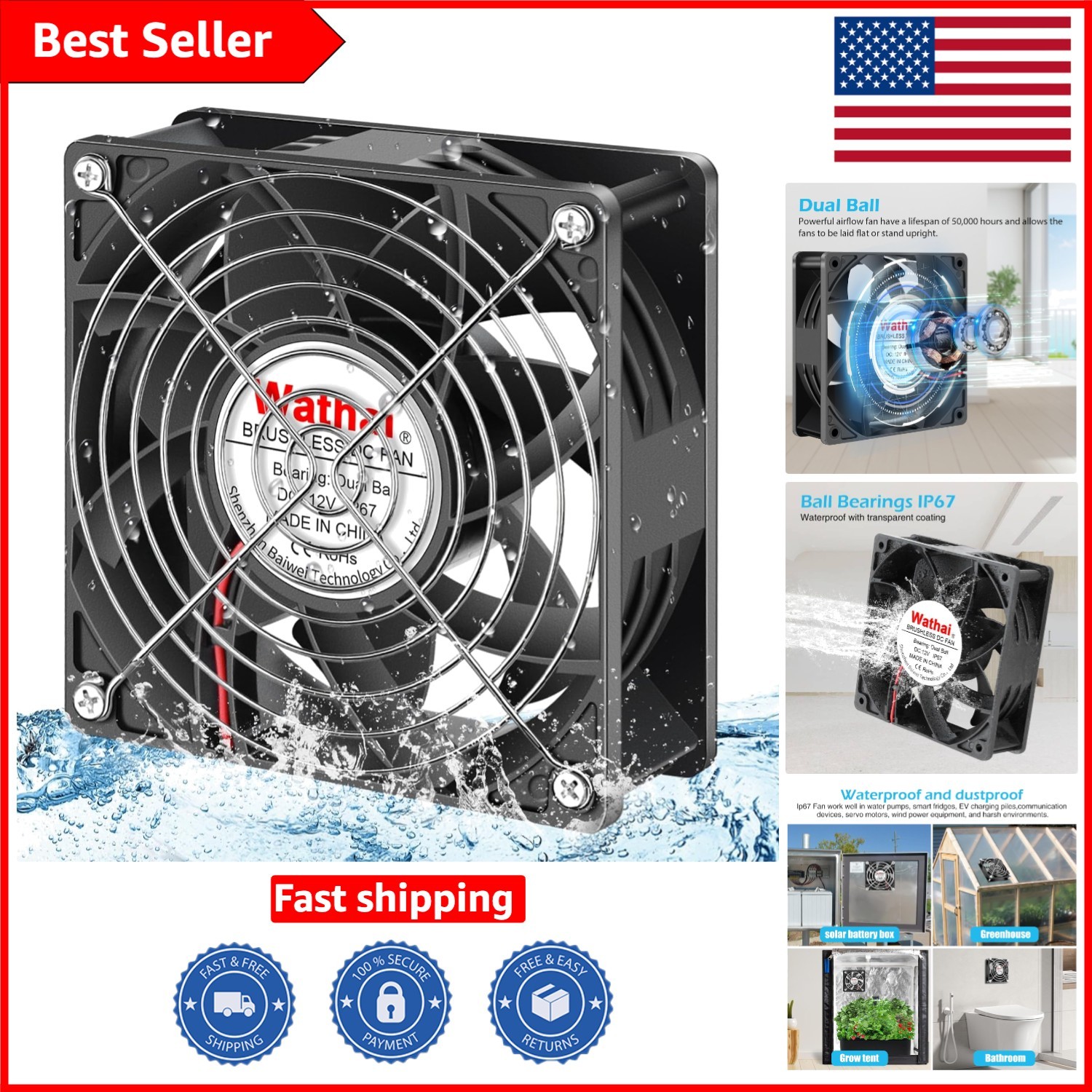 High Performance 12V Waterproof Fan - 3000 RPM Dual Ball for Humid Conditions