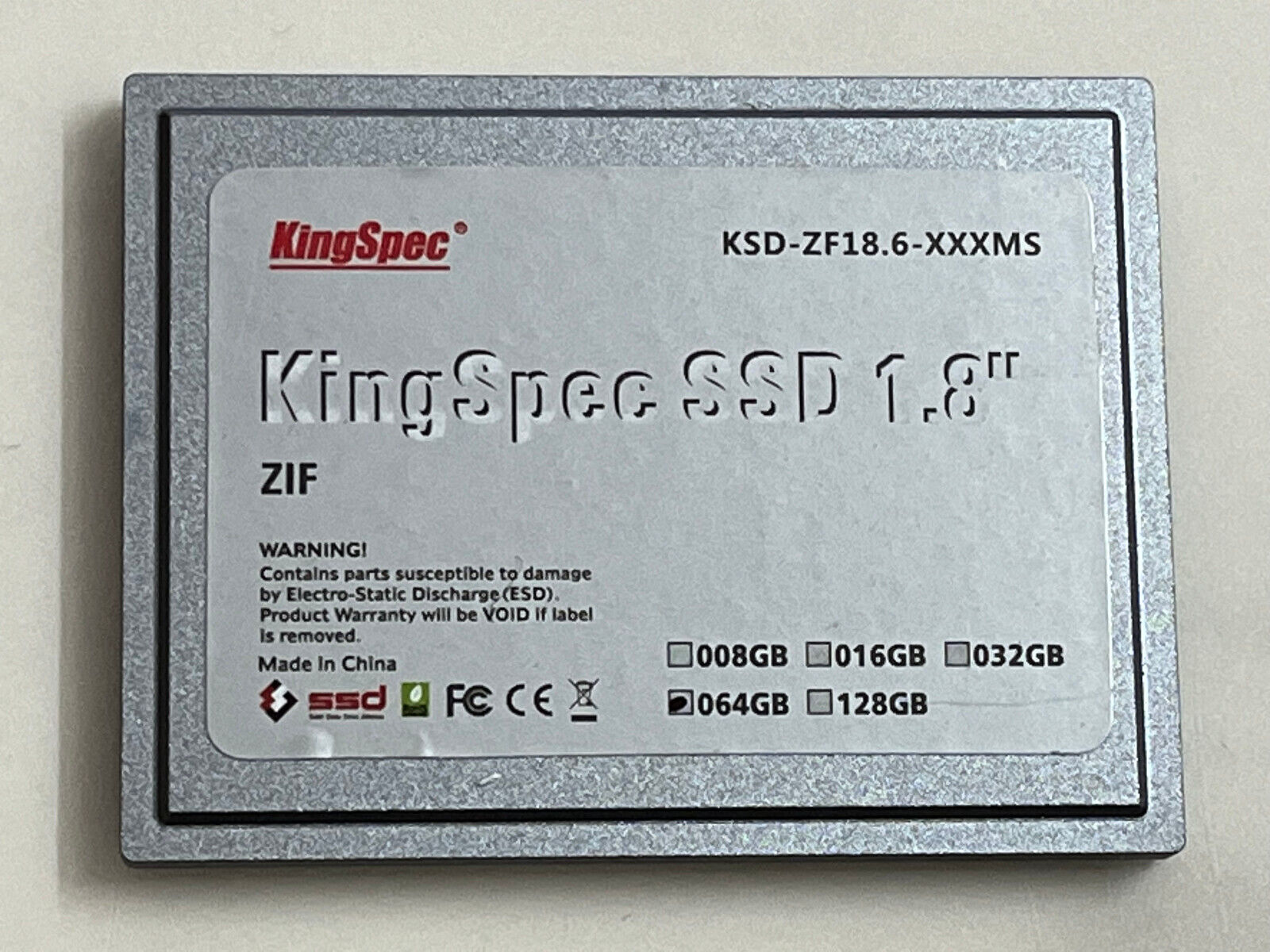 KingSPec 64GB (1.8''64GB SSD-ZIF) ZIF-CE  40pin KSD-ZF18.1-XXXMJ 1.8
