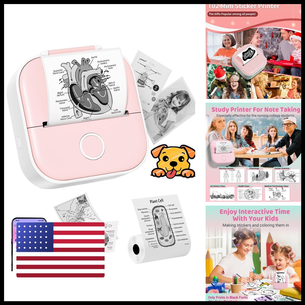 Ponek T02 Mini Sticker Printer, Pink