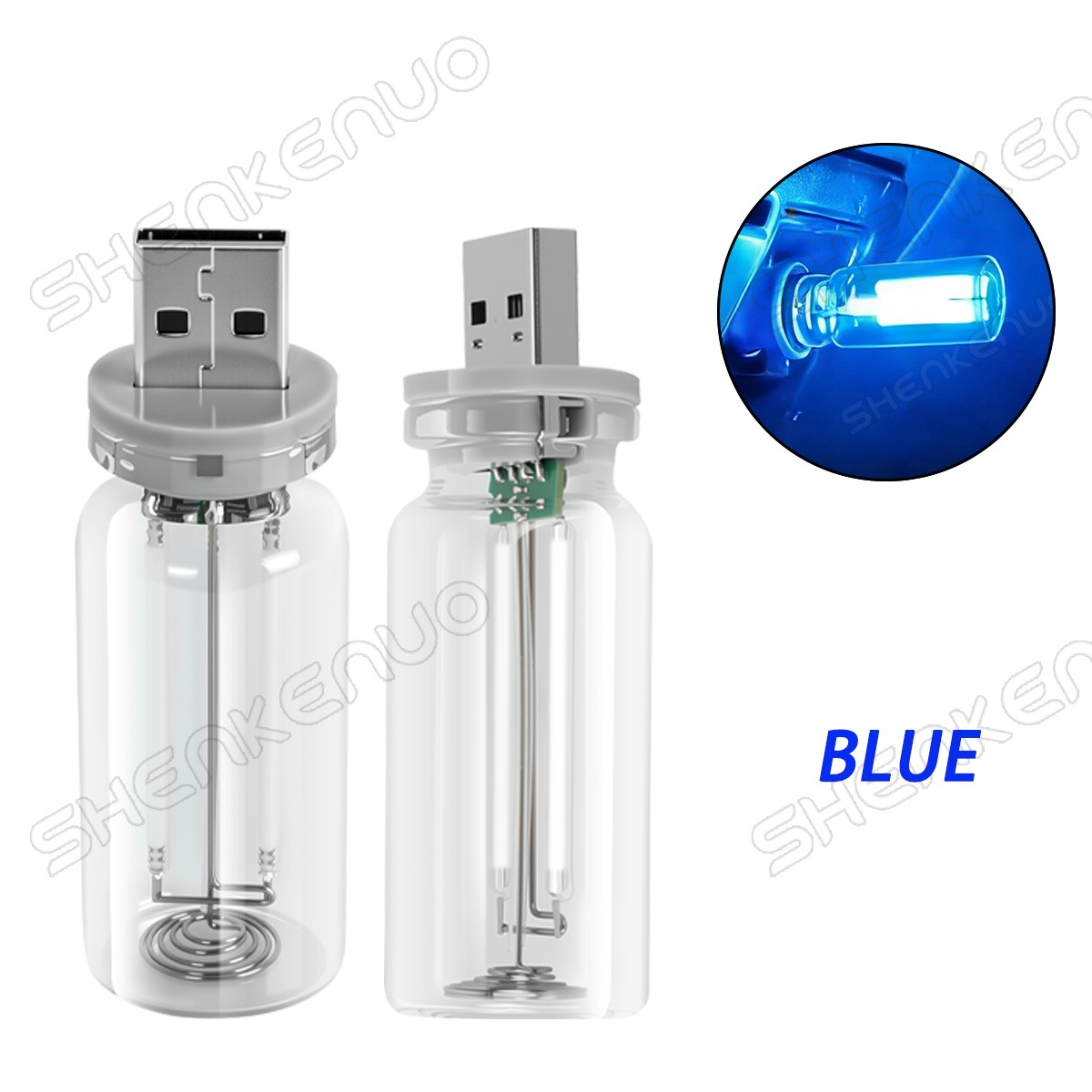 2Pcs Portable USB Night Light Bulb Touch Dimmable Car+Home Interior Ambient Blue