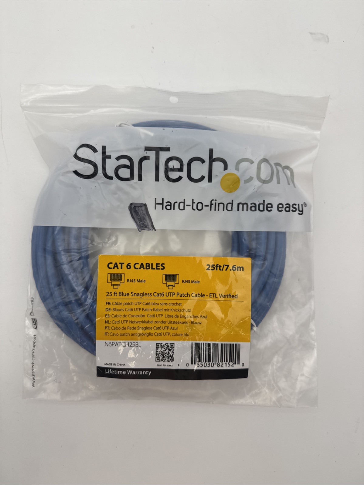 StarTech CAT6 Ethernet LAN Network Patch Cable Blue 25FT-650MHz 100W N6PATCH25BL