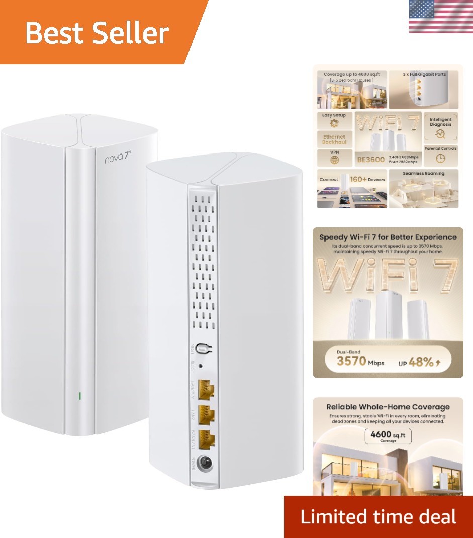 WiFi 7 Mesh Network, No Dead Zones, High Speed, 160+ Devices Supported, 2-Pack