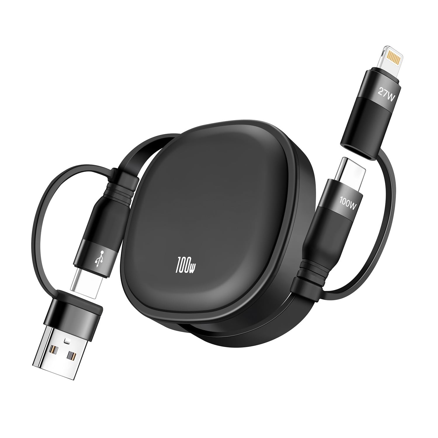 5 in 1 Retractable USB Type C Cable, 100W Multi Fast Charging 1.2m, Black