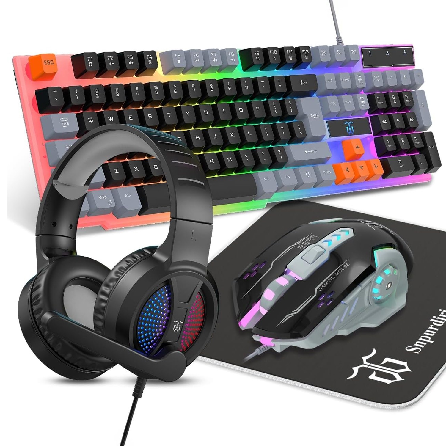 Snpurdiri Wired Gaming Combo Keyboard & Mouse, Headphones, Mouse pad for PC