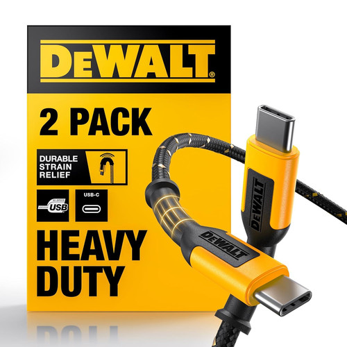 DEWALT Heavy Duty 2-Pack USB C Cable 60W, 6ft C to USBC Cables, 6 Feet