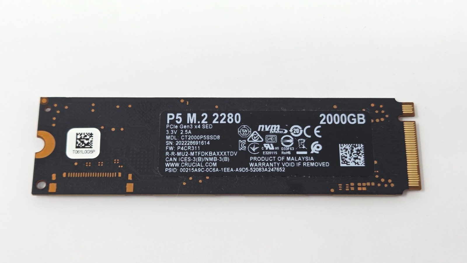 Crucial P5 2000GB M.2 NVMe Internal Solid State Drive