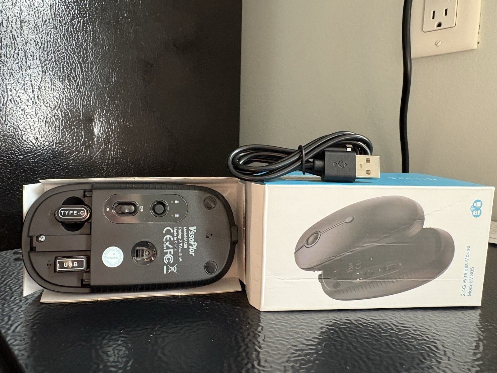 Vssoplor MSD95 Wireless Rechargeable Optical Mouse USB Type-C 2400 DPI Black