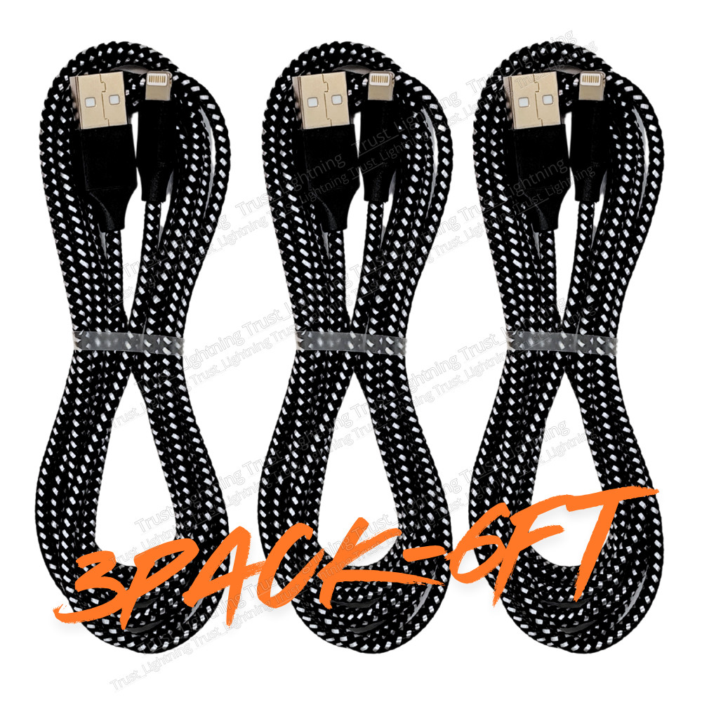 3Pack Heavy Duty Fast Charger Cable 6Ft Charging Cord For iPhone 13 12 11 XR 8 7