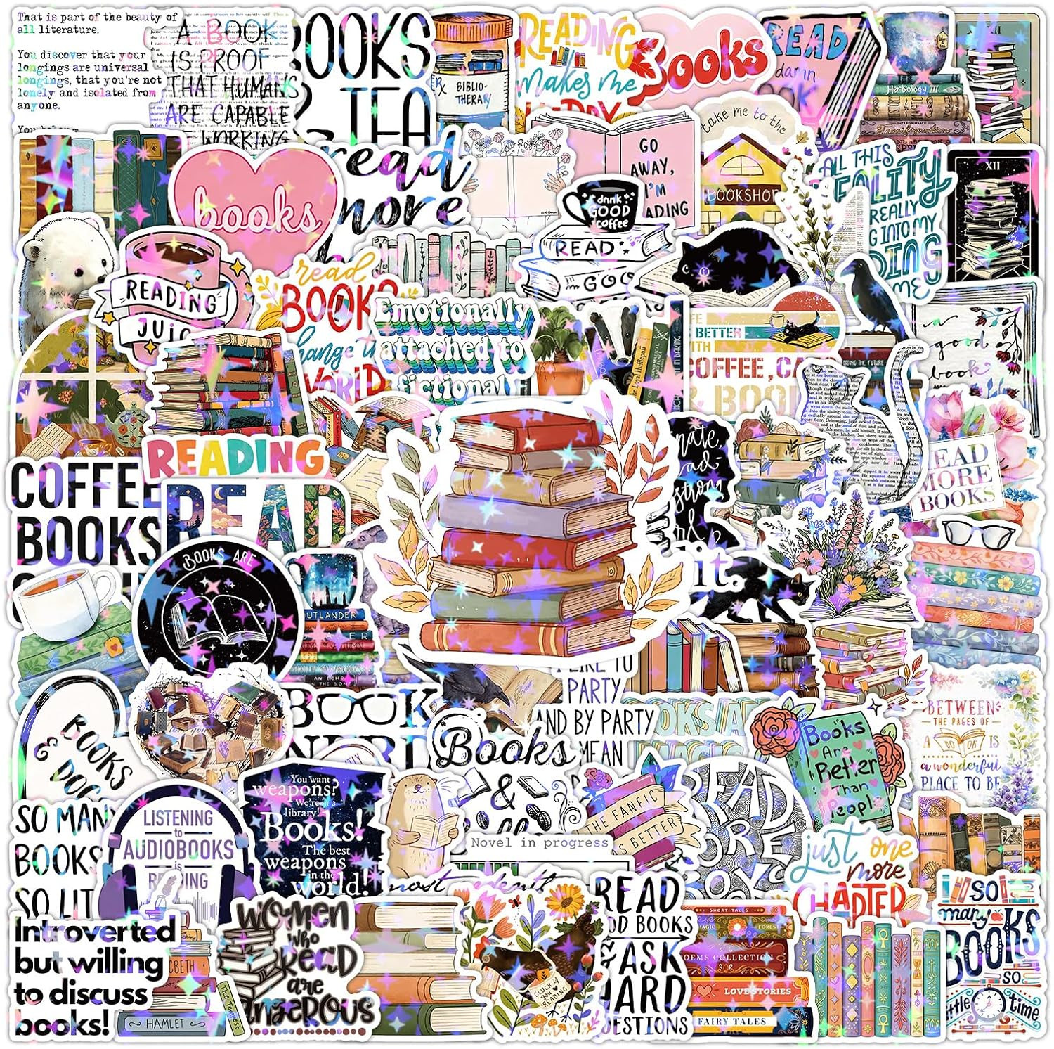 100PCS Book Stickers Funny Bookish for Cute Vinyl Waterproof Reading Journal Kin